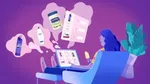 An illustration of a person looking at products on a laptop