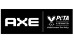 Black and white logos of Axe and PETA side by side