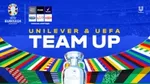 An illustration of the EUFA Euro 2024 cup with a coloured background representing the participating countries